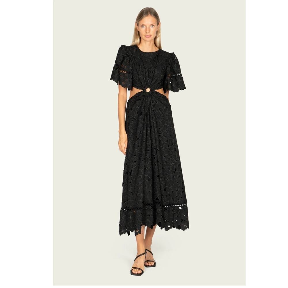NWT Secret Mission's Black Eyelet Lace Up Back Open Side Jaylen Midi Dress Small